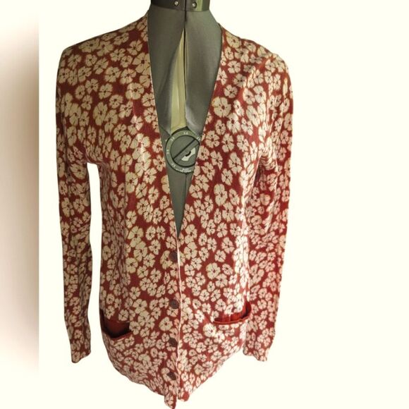 Marc‎ By Marc Jacobs Brown Floral Print Cardigan Sweater Long Size XS Designer - Picture 1 of 10